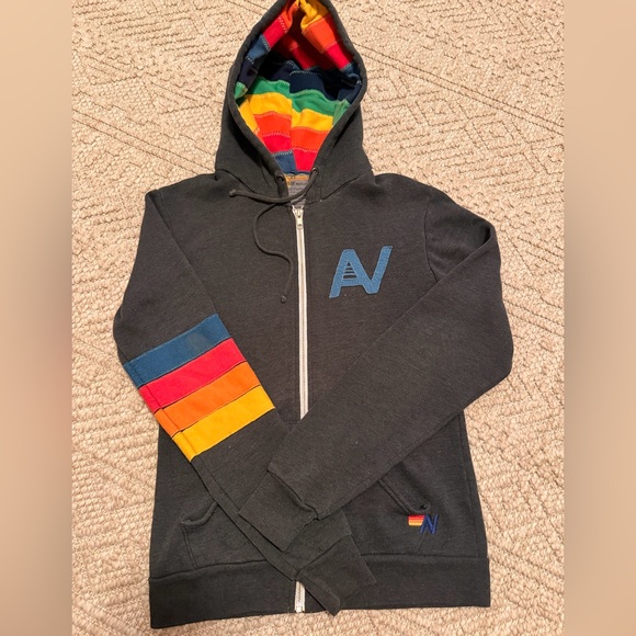 Aviator Nation Tops - RARE ✨Aviator Nation Signature Rainbow Full Zip Hoodie Sweatshirt Charcoal XS